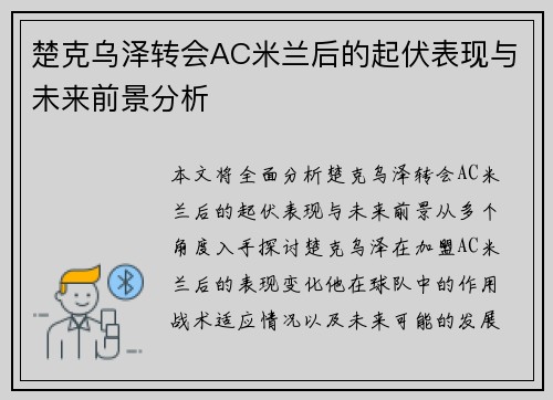 楚克乌泽转会AC米兰后的起伏表现与未来前景分析